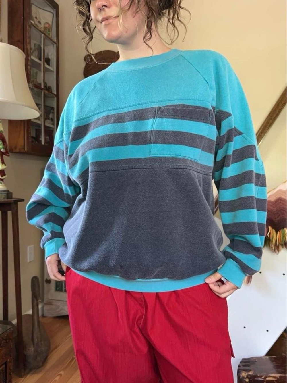 Vintage 80s Dunlop Striped Color Block Pullover Sweatshirt Unisex Medium
